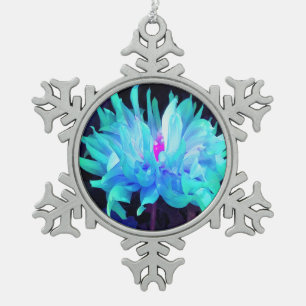 Ornement Flocon De Neige Dahlia Cactus bleu aqua et vert époustouflant
