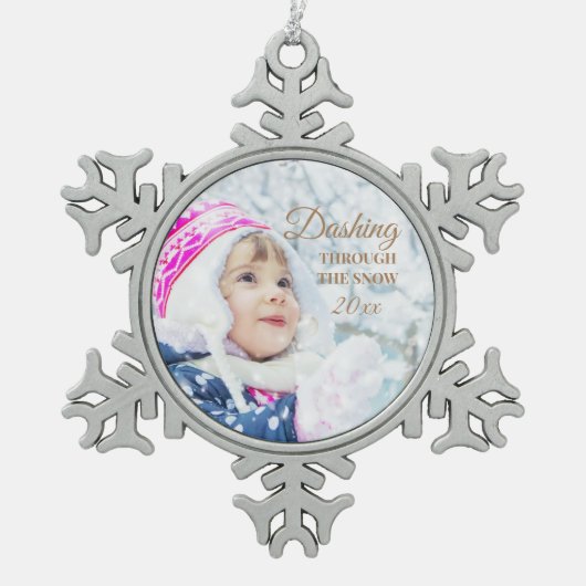 Ornement Flocon De Neige Dashing Through Snow Christmas Holiday Photo (Devant)