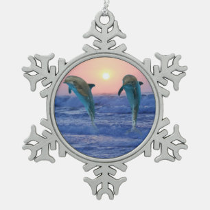 Ornement Flocon De Neige Dauphin de Bottlenose au lever de soleil