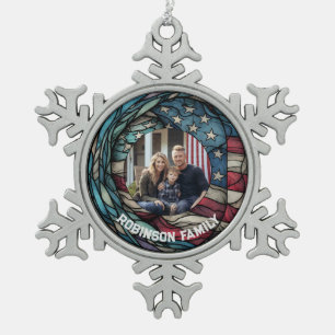 Ornement Flocon De Neige Design en verre personnalisé USA Drapeau Patriotiq