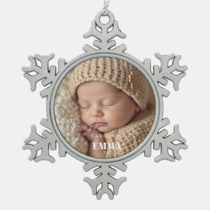 Ornement Flocon De Neige Deux Photos Minimaliste Premier Noël de Bébé