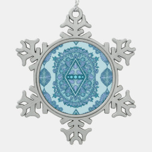 Ornement Flocon De Neige Diamant bleu Mandala Turquoise et Lavande