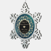 Ornement Flocon De Neige Diamant d'or, Vert floral 10e anniversaire Mariage (Vue impression)