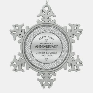 Ornement Flocon De Neige Diamants blancs et argent 25e Mariage