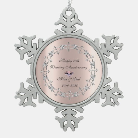 Ornement Flocon De Neige Diamonds Rose Gold 10e anniversaire Mariage (Devant)