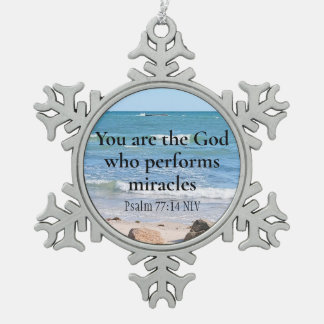 Ornement Flocon De Neige Dieu qui exécute Miracles Ocean Blue Bible Verse