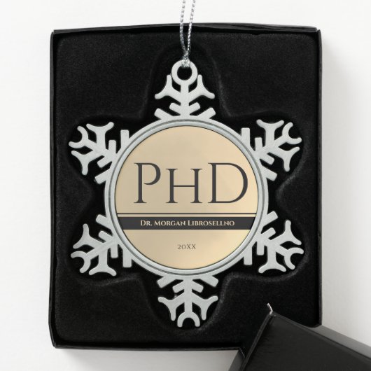 Ornement Flocon De Neige Diplôme Gold Nom Année PhD (Boîte)