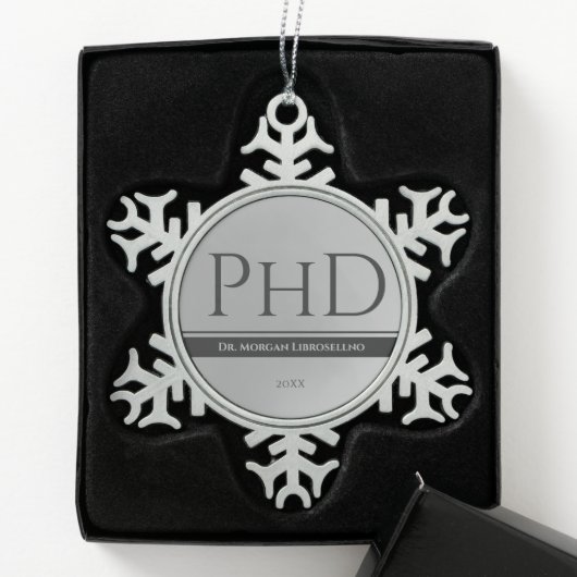 Ornement Flocon De Neige Diplôme Silver Nom Année PhD (Boîte)