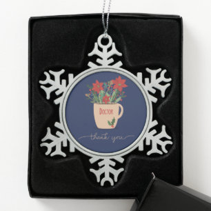Ornement Flocon De Neige Docteur Merci à Noël Poinsettias