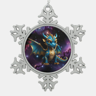 Ornement Flocon De Neige Dragon bleu de style Cute Chibi