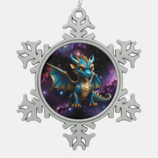 Ornement Flocon De Neige Dragon bleu de style Cute Chibi