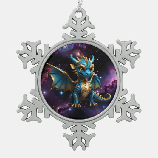 Ornement Flocon De Neige Dragon bleu de style Cute Chibi (Devant)