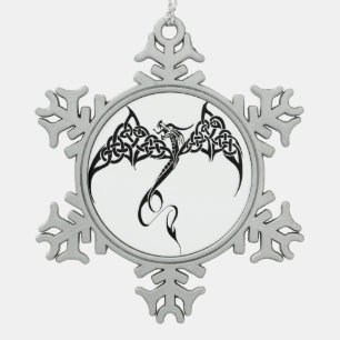 Ornement Flocon De Neige Dragon Tribal Celtique Entrelacs Noir Blanc Fantas