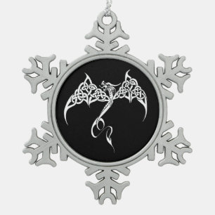 Ornement Flocon De Neige Dragon Tribal Celtique Entrelacs Noir Blanc Fantas