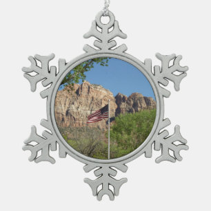 Ornement Flocon De Neige Drapeau américain dans le parc national de Zion II