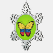 Ornement Flocon De Neige Drapeau colombien de papillon sur le vert (Vue impression)