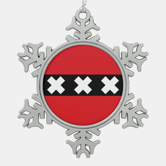 Ornement Flocon De Neige Drapeau d'Amsterdam, Pays-Bas Snowflake Pewter Ch (Devant)