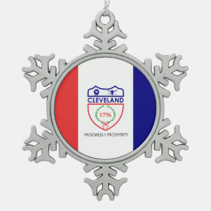 Ornement Flocon De Neige Drapeau de Cleveland, Ohio Snowflake Pewter Noël