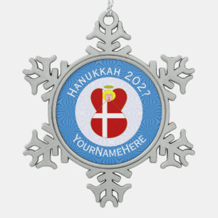Ornement Flocon De Neige Drapeau de Hanukkah d'ange danois personnalisé