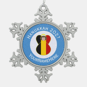 Ornement Flocon De Neige Drapeau de Hanukkah de l'ange belge personnalisé