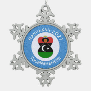 Ornement Flocon De Neige Drapeau de Hanukkah de l'ange libyen personnalisé