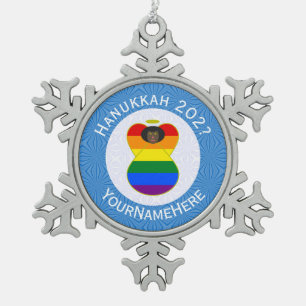 Ornement Flocon De Neige Drapeau de Hanukkah de l'ange noir de la fierté ga