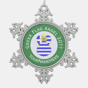 Ornement Flocon De Neige Drapeau de Noël ange blond grec personnalisé