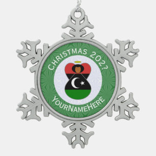 Ornement Flocon De Neige Drapeau de Noël de l'ange libyen personnalisé