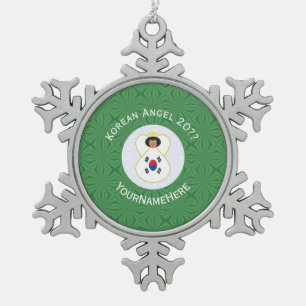 Ornement Flocon De Neige Drapeau de Noël personnalisé avec un ange coréen (