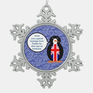 Ornement Flocon De Neige Drapeau du Royaume-Uni Fête Mme Pingouin Parlant