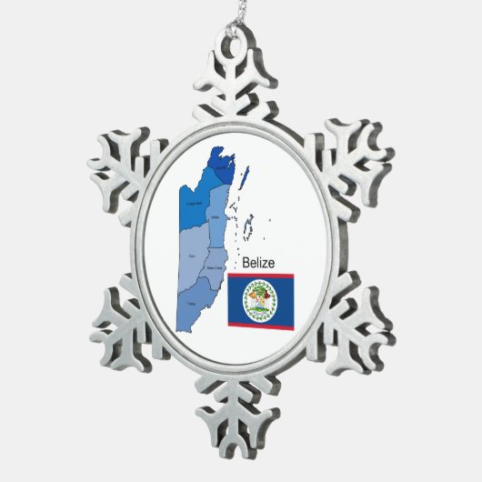 Ornement Flocon De Neige Drapeau et carte de Belize (Vue impression)