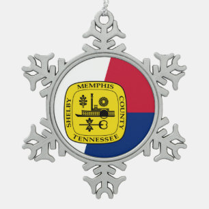 Ornement Flocon De Neige Drapeau Memphis, Tennessee Snowflake Pewter Christ