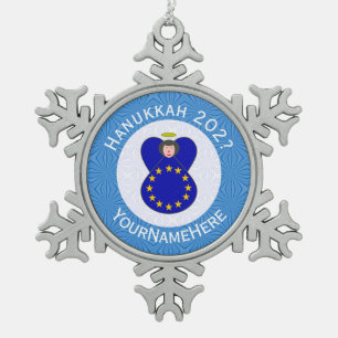 Ornement Flocon De Neige Drapeau personnalisé de Hanukkah de l'ange de l'Un
