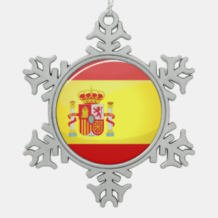 Ornement Flocon De Neige Drapeau rond brillant de l'Espagne