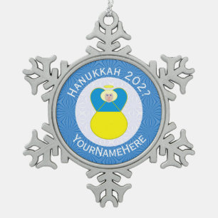Ornement Flocon De Neige Drapeau ukrainien de Hanukkah avec ange et texte p