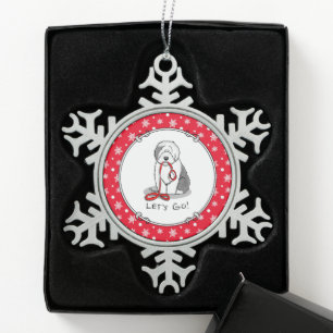 Ornement Flocon De Neige Drôle Allons-y ! Walk Old English Sheepdog (Gris 1