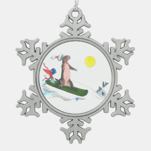 Ornement Flocon De Neige Drôle Noël Snowboard Otter Conception de vacances