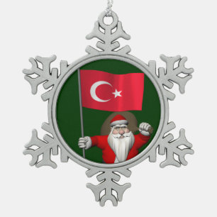 Ornement Flocon De Neige Drôle Père Noël Avec Drapeau De Turquie