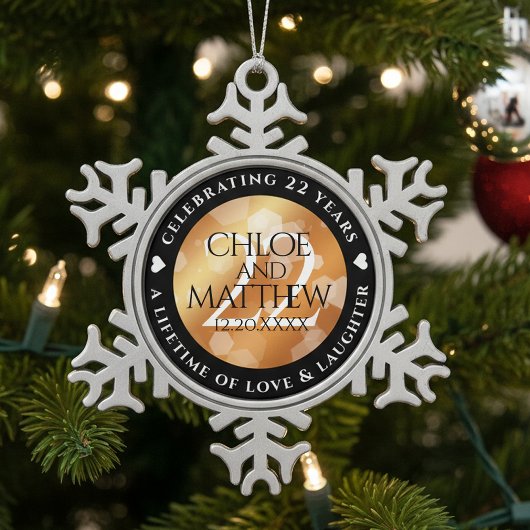 Ornement Flocon De Neige Élégant 22e anniversaire de Mariage de cuivre