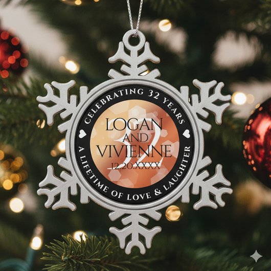 Ornement Flocon De Neige Élégant 32ème anniversaire de Mariage de bronze