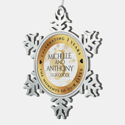 Ornement Flocon De Neige Élégant 3ème anniversaire de Mariage en cuir (Vue impression)