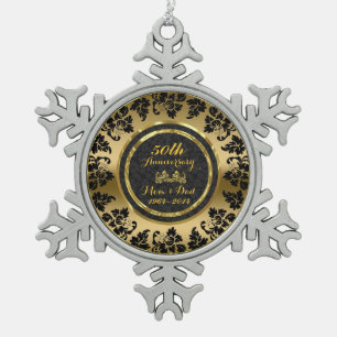 Ornement Flocon De Neige Élégant 50e anniversaire de Mariage Black & Gold