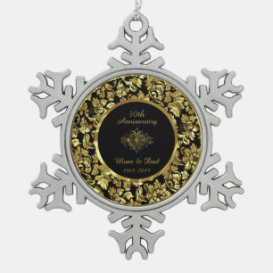 Ornement Flocon De Neige Élégant 50e anniversaire de Mariage Black & Gold