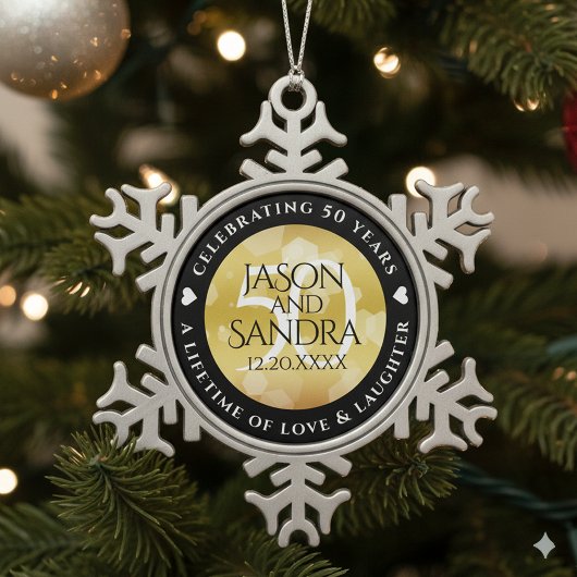 Ornement Flocon De Neige Élégant 50e anniversaire de Mariage d'or