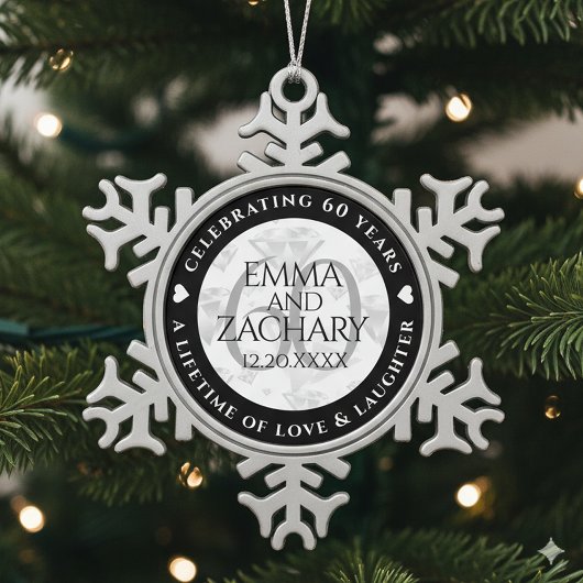 Ornement Flocon De Neige Élégant 60e anniversaire de Mariage de diamant