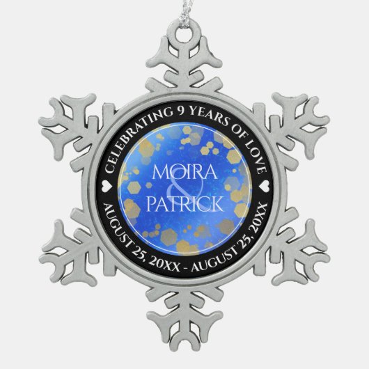 Ornement Flocon De Neige Élégant 9e anniversaire Mariage Lapis Lazuli (Devant)