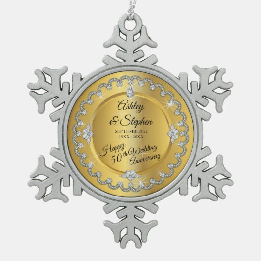 Ornement Flocon De Neige Elegant Gold Diamonds 50th Wedding Anniversary (Devant)