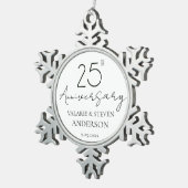 Ornement Flocon De Neige Élégant minimal 25e anniversaire Mariage céramique (Vue impression)