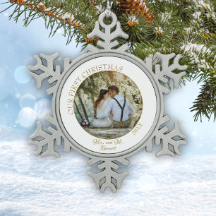 Ornement Flocon De Neige Élégant Notre Premier Noël en tant que Mme et M. P