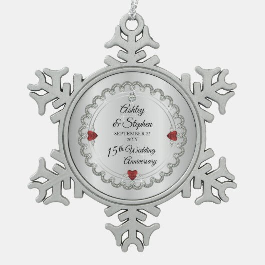 Ornement Flocon De Neige Elégant Ruby | 15e anniversaire du Mariage des dia (Devant)